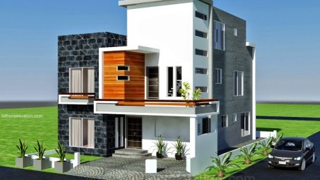 5 Marla Corner House Design Pictures in Pakistan in White, Grey and Wood Color theme