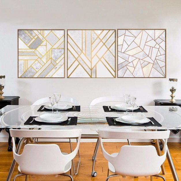white, grey and golden geometric wall art