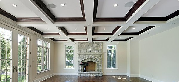Coffered walls are a popular choice.