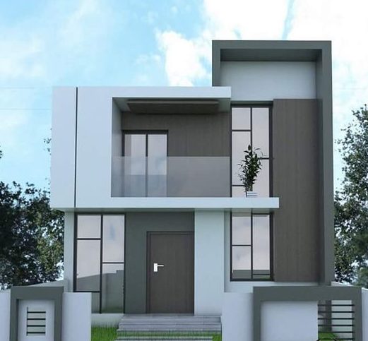 Grey themed front elevation design for 5 marla house in Pakistan