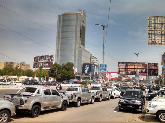 Cars parked in commercial market pechs karachi