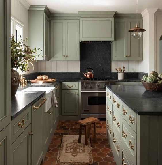 Army green dirty kitchen design for modern homes