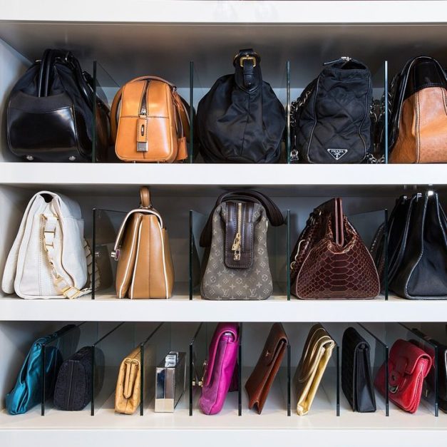 organised bags and shoes in closet
