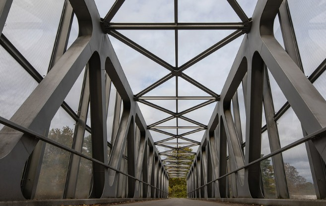 stainless steel Bridge constructed over a river