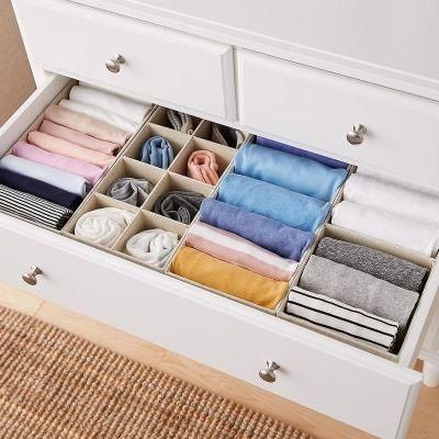 Wardrobe organisers set in drawers for storage