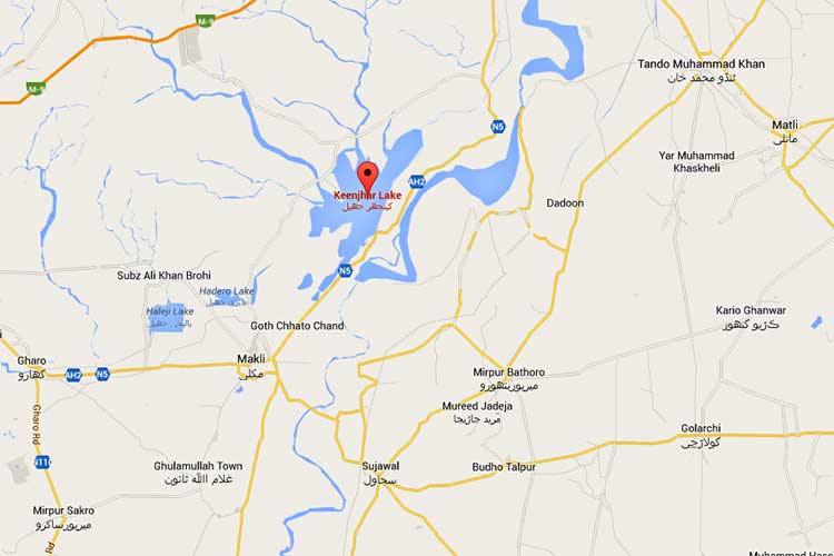 map of a natural water reservoir near karachi