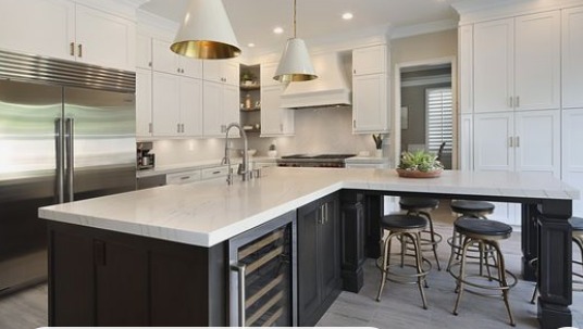a black and white kitchen island | l shaped kitchen designs with island