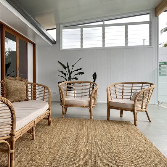 cane armchairs set up in patio 