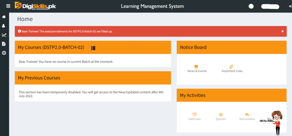 Digiskills LMS Interface to help earn IT courses through Digiskills