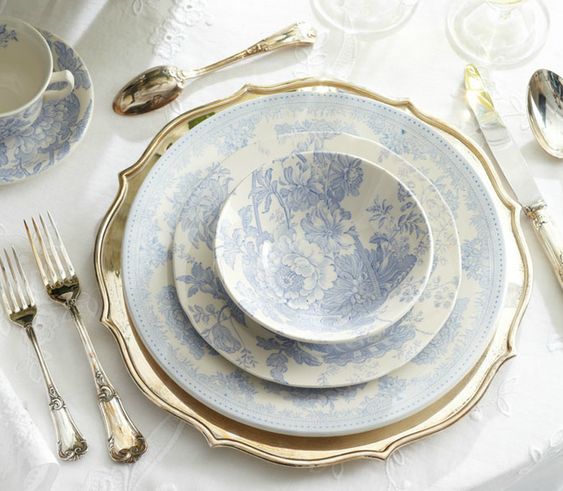 Pastel Blue China pottery with gold details