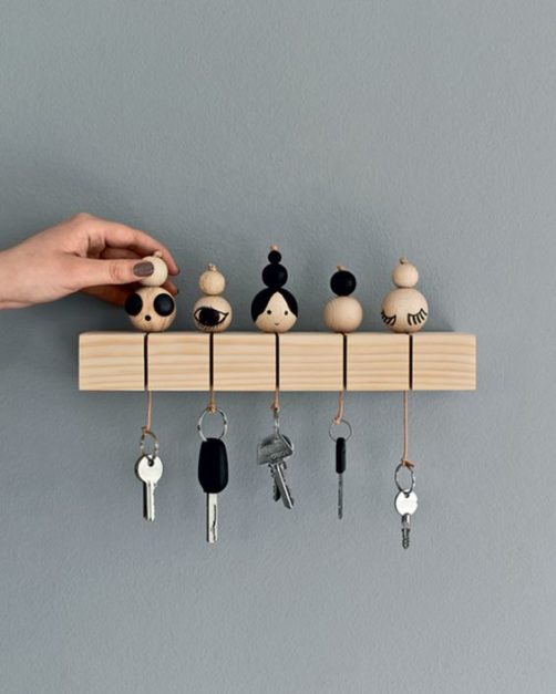 wooden keyholder with keys as housewarming gift