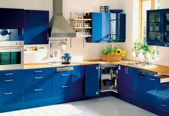 bright coloured kitchen cabinet design in Pakistan