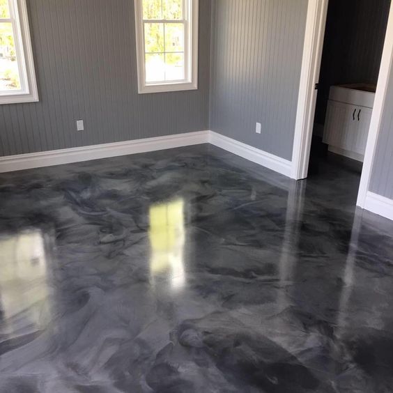 shiny floor of a room after applying coat of epoxy 