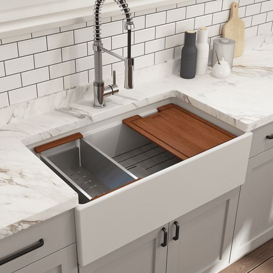 a porcelain farmhouse sink