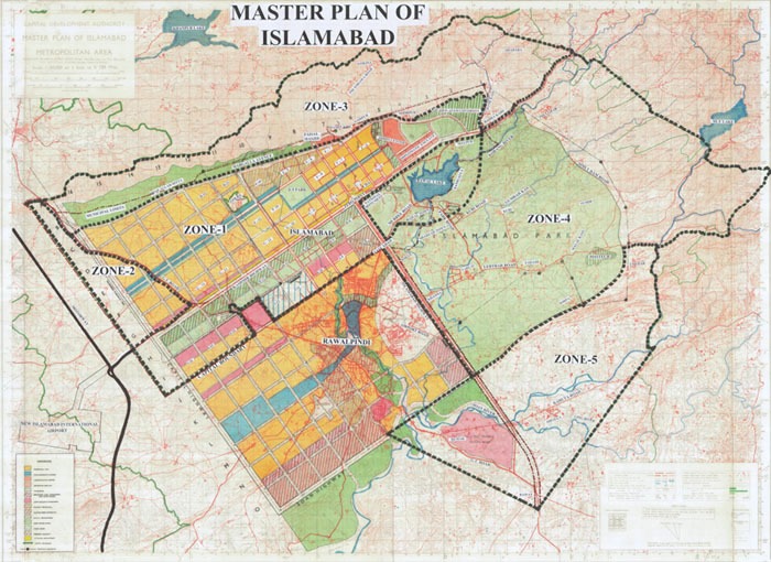 Master plan of Islamabad showing all its Zones