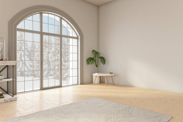 سادہ اور سفید دیوار اور شیشے پر مبنی خوبصورت کھڑکی