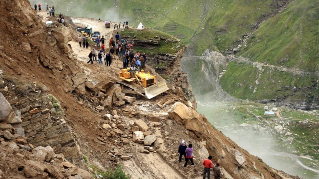 Authorities clearing up roads after landsliding in mountains