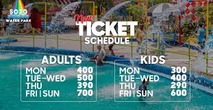 Sozo water park ticket prices are mentioned below in picture