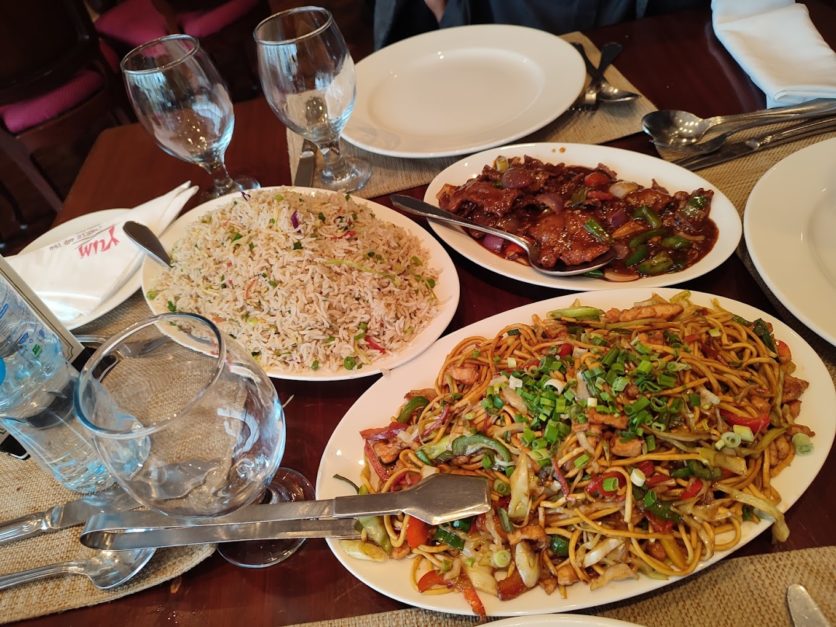 Noodles, Chicken entree and rice served at Yum Chinese and Thai in Lahore 