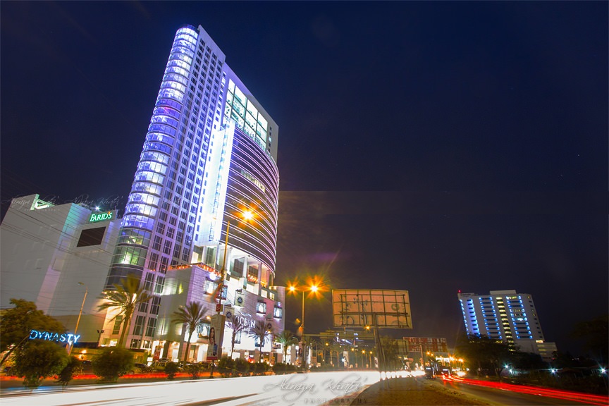 A night view of ocean towers which is one of the tallest buildings in Karachi