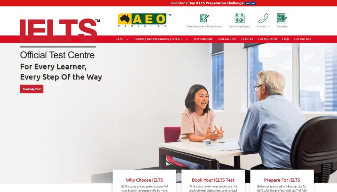 Website Page for IELTS institute in Karachi