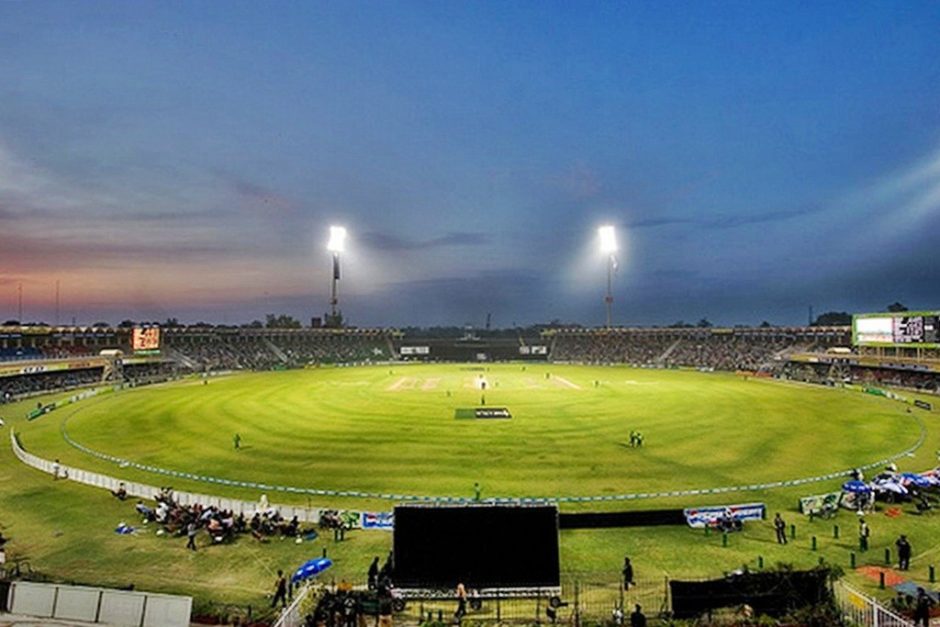 night view of gaddafi stadium filled with spectators