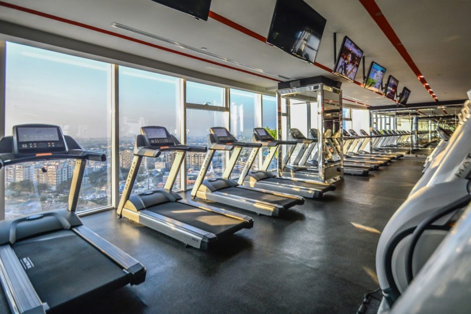 trademills lined up near the window in core gym in Clifton karachi