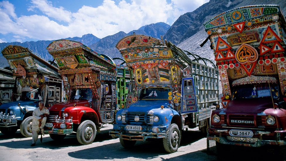 Four Pakistani traditional Trucks standing side by side | Resurgence of Pakistan's hospitality sector