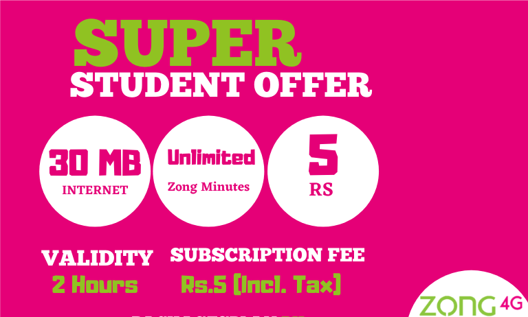 the ‘Zong Super Student Package’ provides 10,000 on-net minutes,