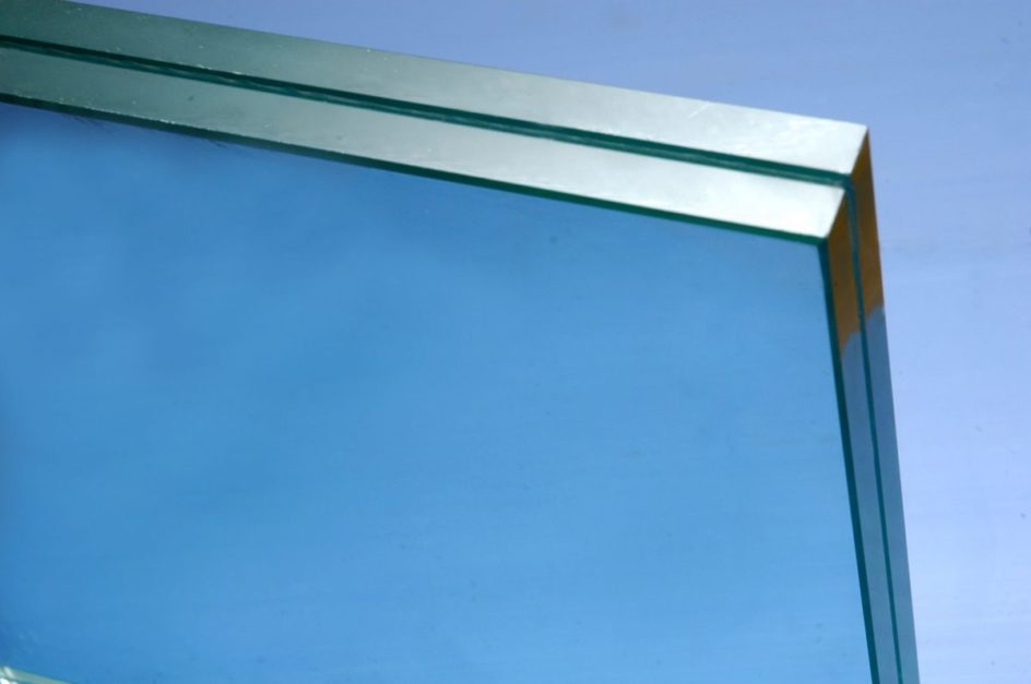 laminated glass with blue background
