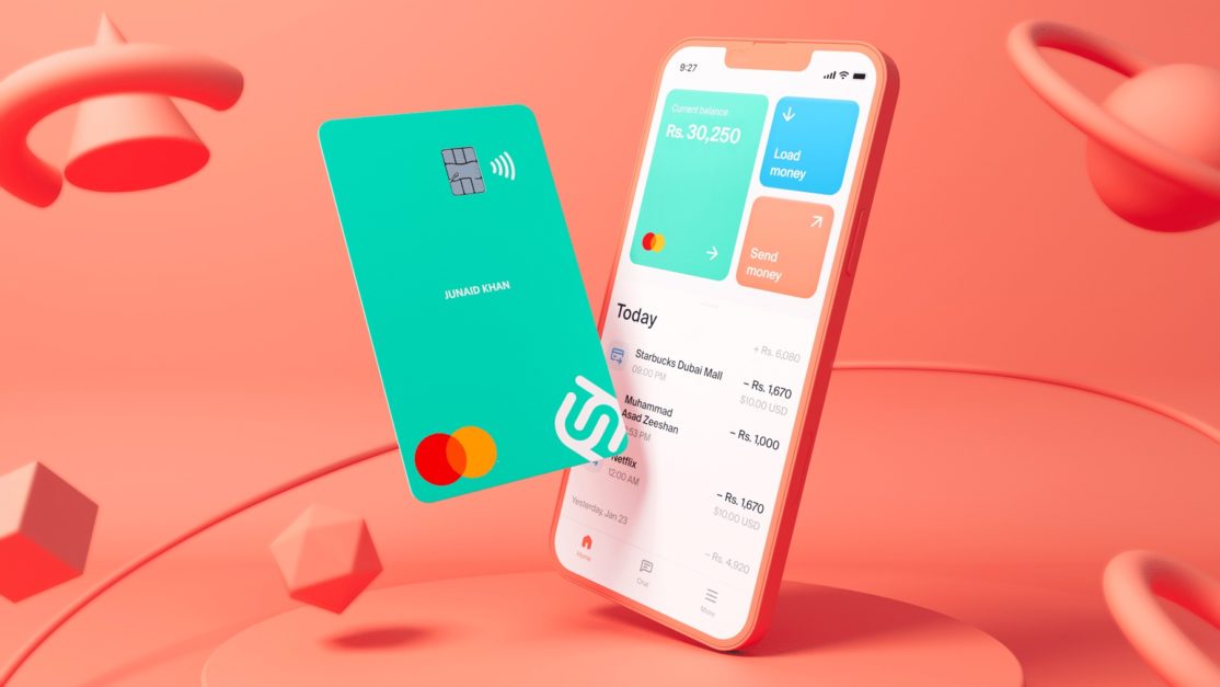 Sadapay mobile app interface and Sadapay debit card