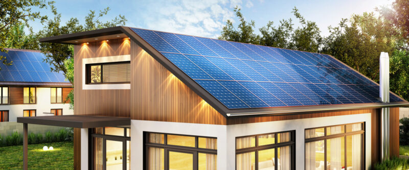 Solar panels on a modern house