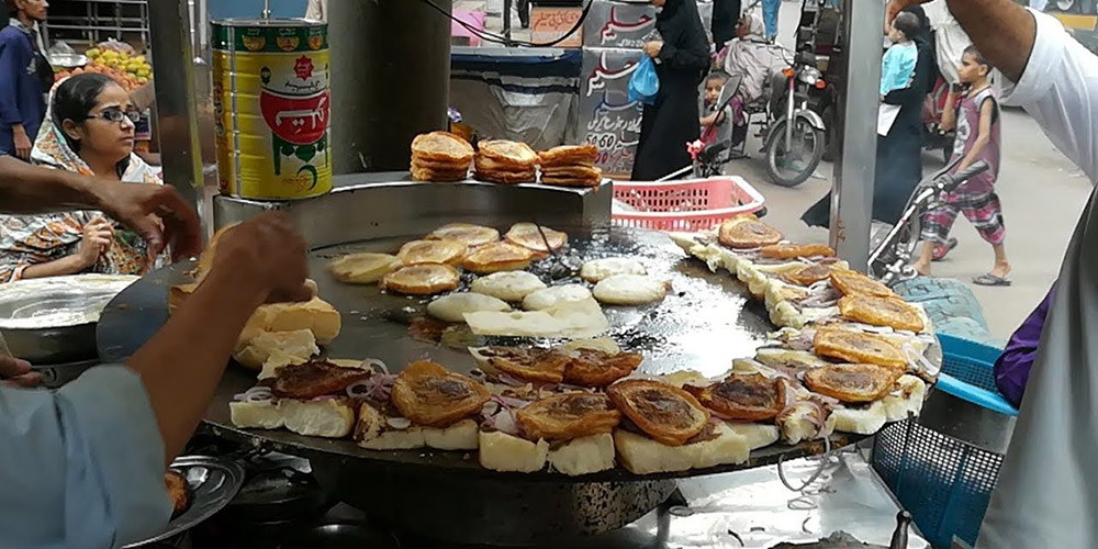 kebab preparation in process at azad bun kabab