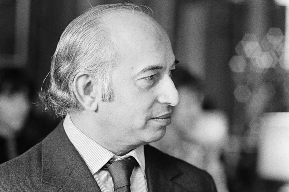 black and white portrait of Zulfiqar Ali Bhutto