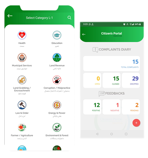 user interface of Pakistan Citizen Portal