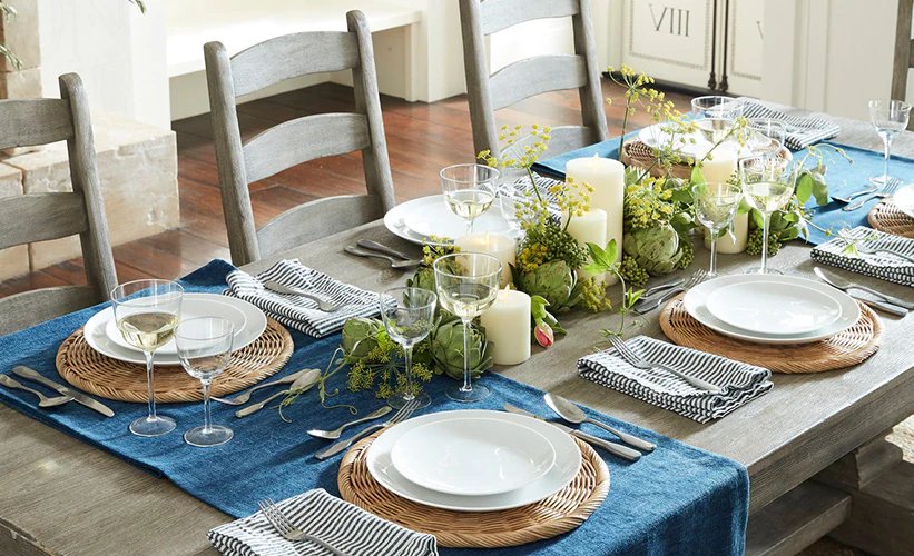 Decorated dining table with a table runner