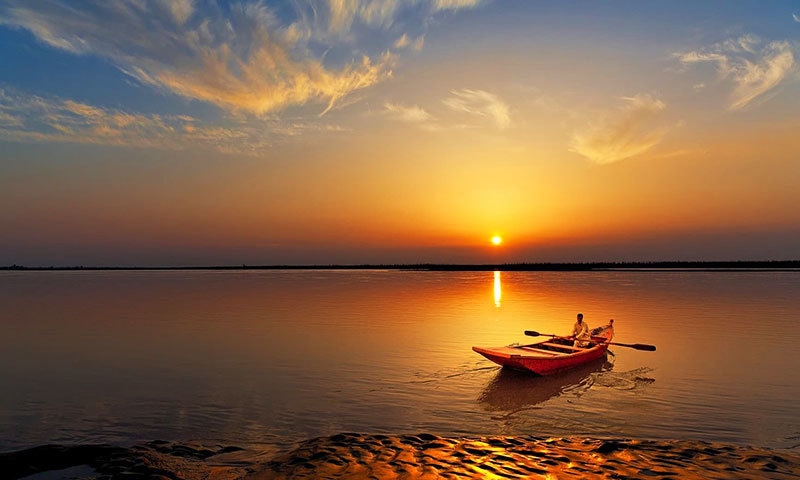 a sunset view at Chenab River