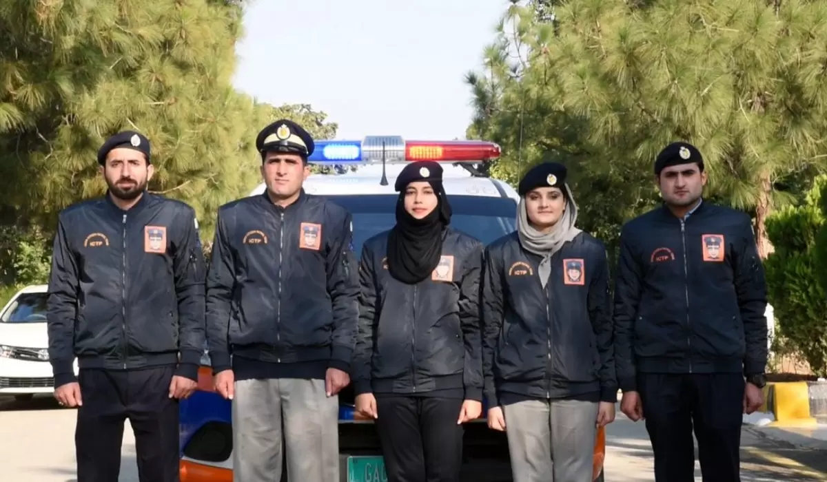 Five Islamabad traffic police constables standing for a photo