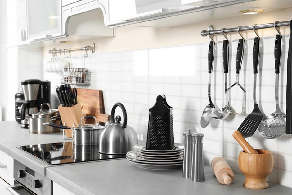 different kitchen utensils in a kitchen