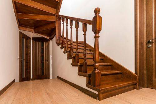Wooden stairs with Brown Wood Staircase Grills