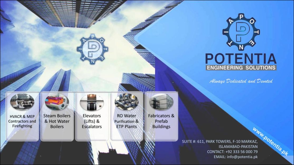 a banner stating different services and products offered by Potentia Engineering Solutions