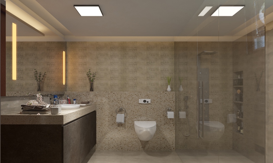 A luxurious bathroom with False Ceiling 