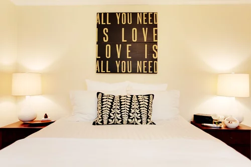 Typography and Word Art frame above bed 