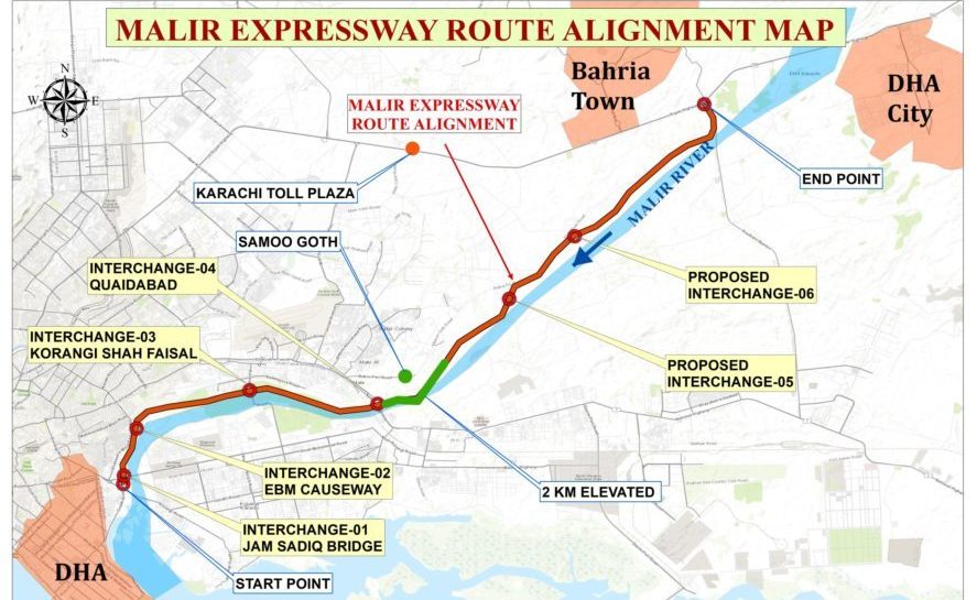 Malir Expressway Route Alignment Map