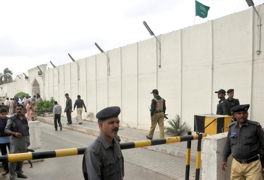 police guarding the saudi embassy karachi