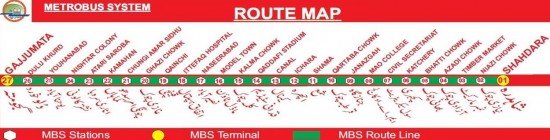 metro bus Lahore Route