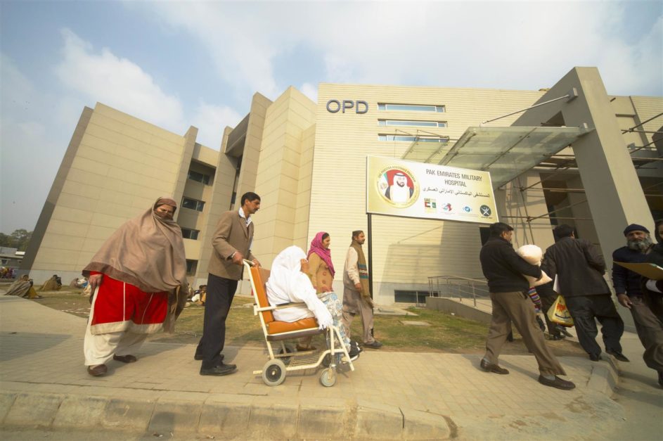 Patients and their caretakers outside OPD Building MH Hospital 