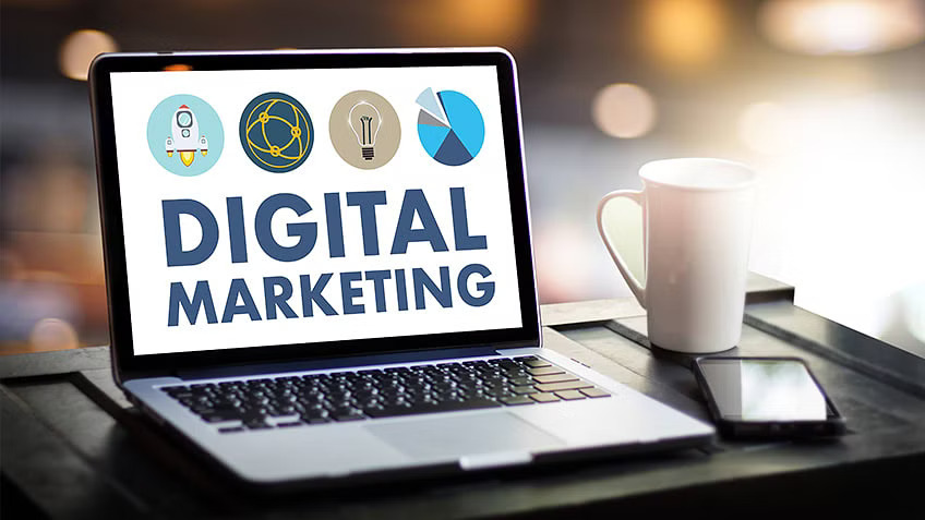 Digital Marketing written on a laptop screen