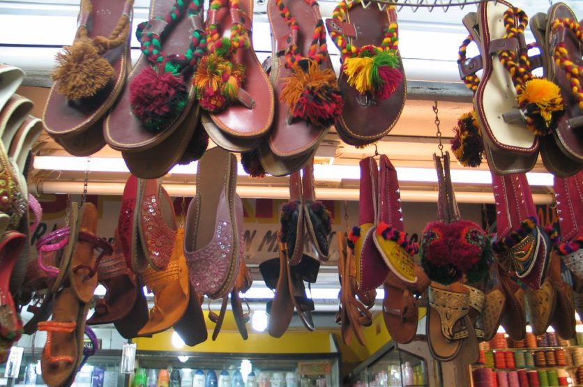 hang shoes at Hyderi market