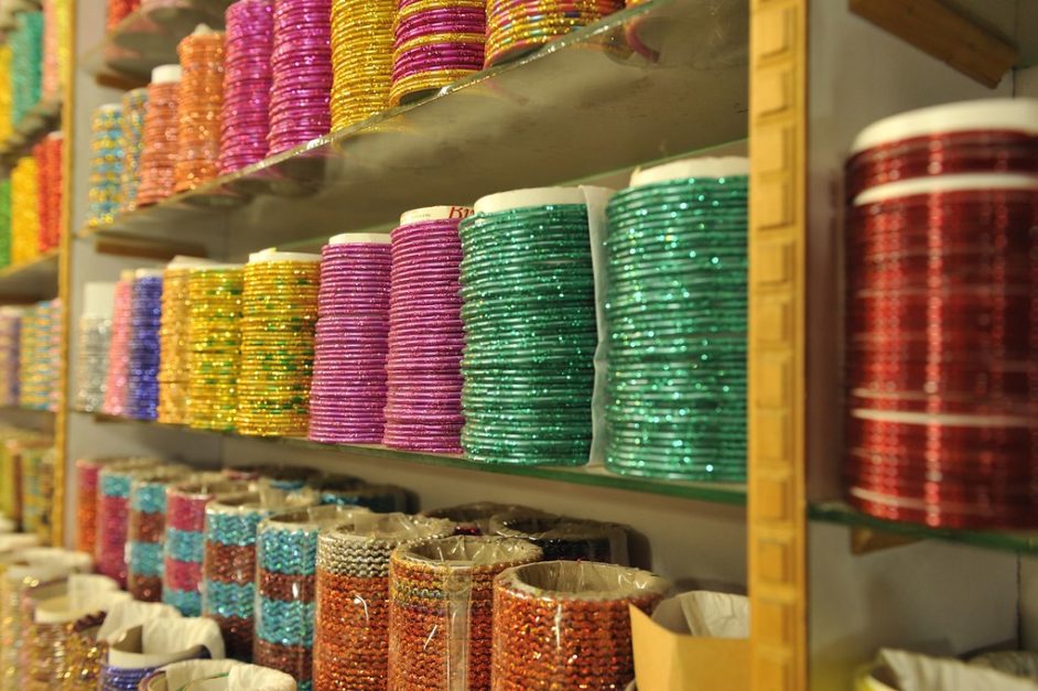 a set of bangles in a shop in Ichhra Bazaar